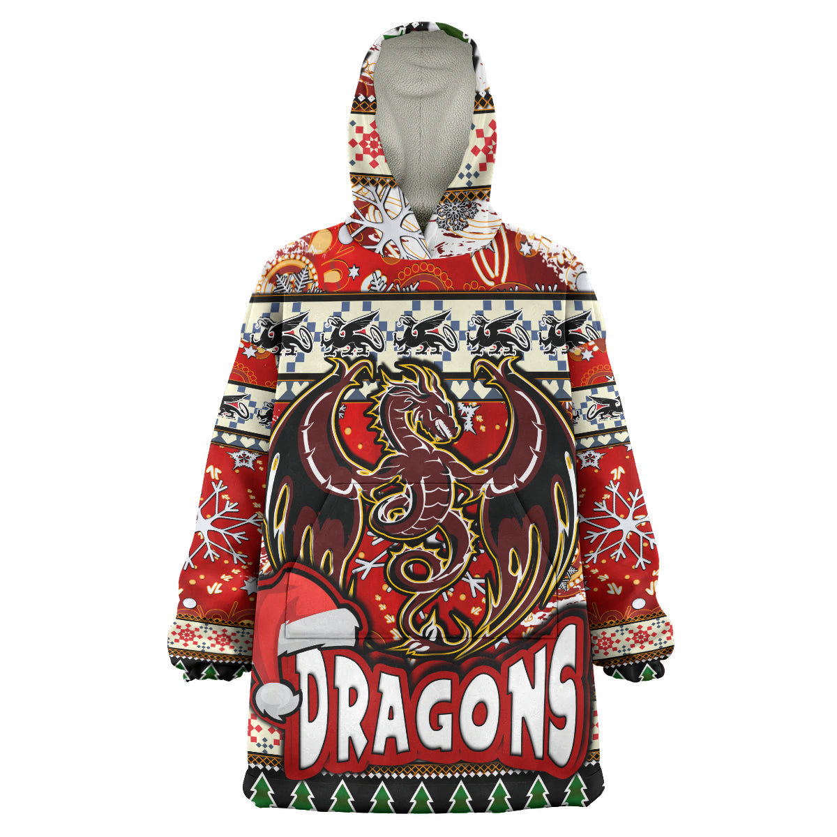 St. George Rugby Christmas Snug Hoodie - Custom Xmas Dragon Christmas Balls, Snowflake With Aboriginal Patterns Wearable Blanket Hoodie - Vibe Hoodie Shop