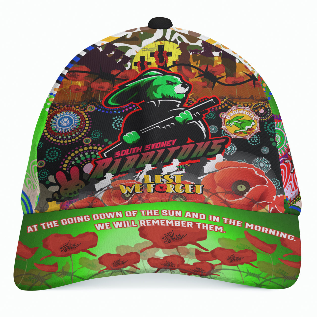 Rabbitohs Rugby Custom Camouflage ANZAC Poppy Cap - Souths ANZAC Lest We Forget Spirit RLT13 - Vibe Hoodie Shop