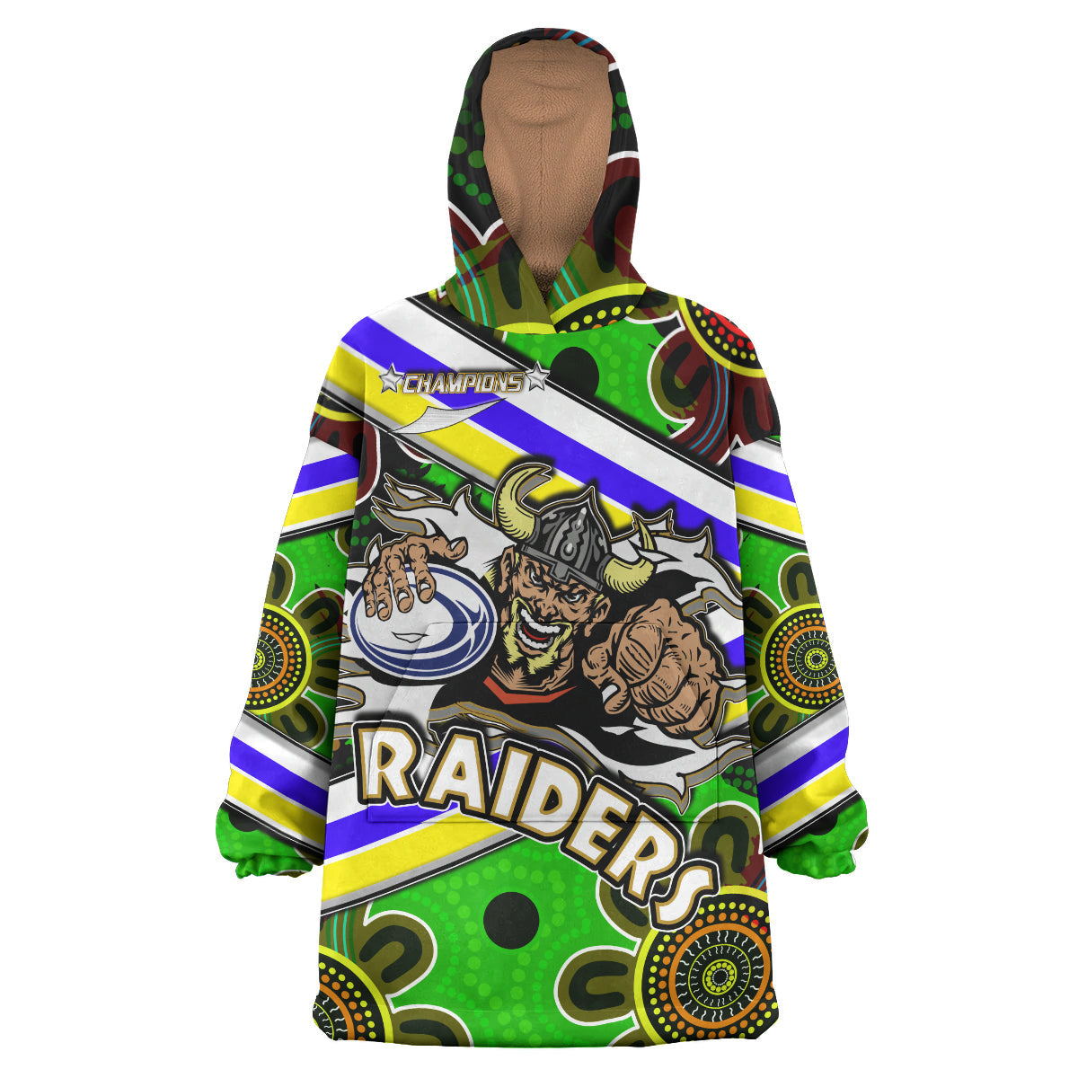Raiders Rugby Snug Hoodie - Custom Raiders With Rugby Ball Aboriginal Art Personalised Player And Number Wearable Blanket Hoodie RLT14 - Vibe Hoodie Shop