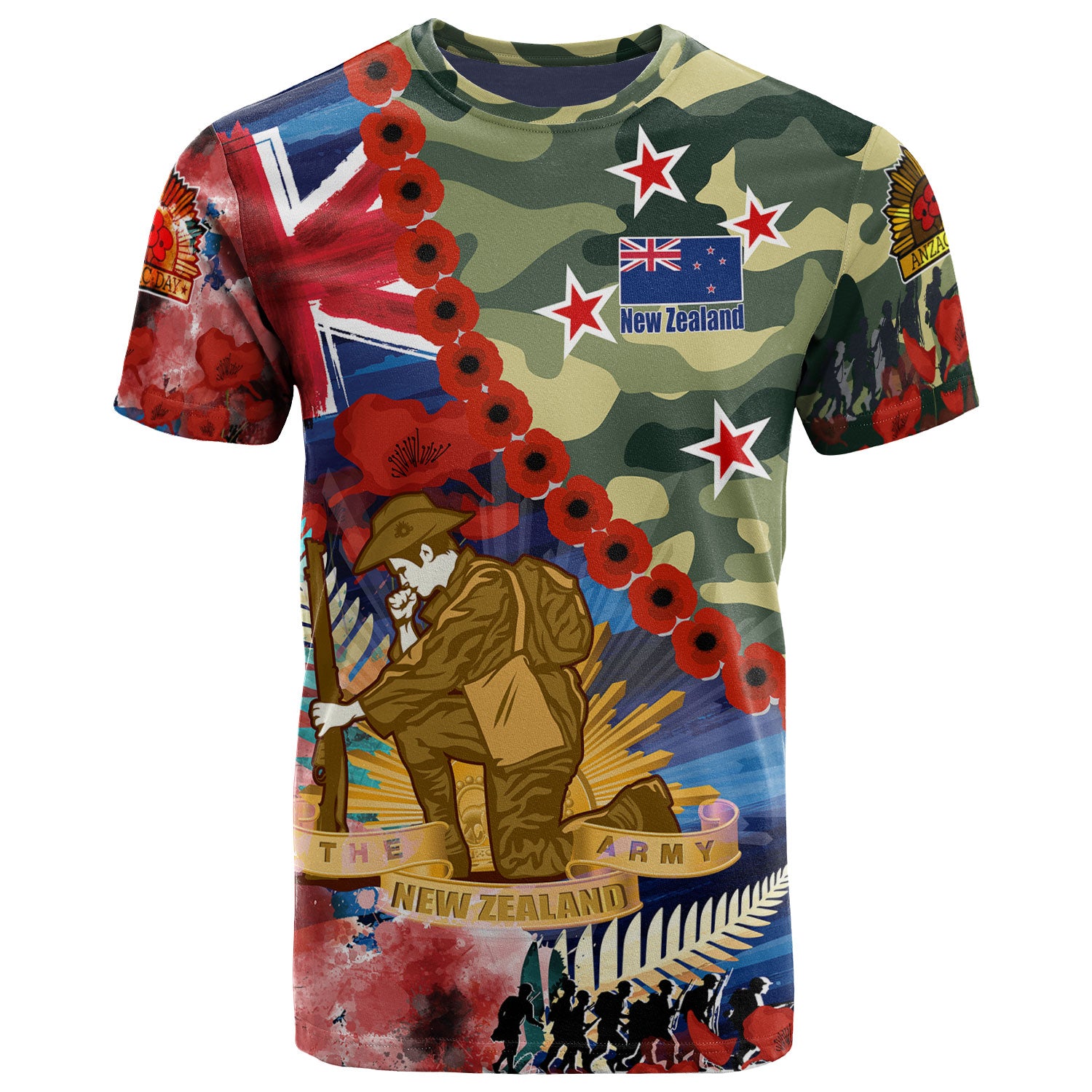 New Zealand Anzac Camouflage Curve T-Shirt - Remembrance Anzac Day and the Dawn Service T-Shirt - Vibe Hoodie Shop
