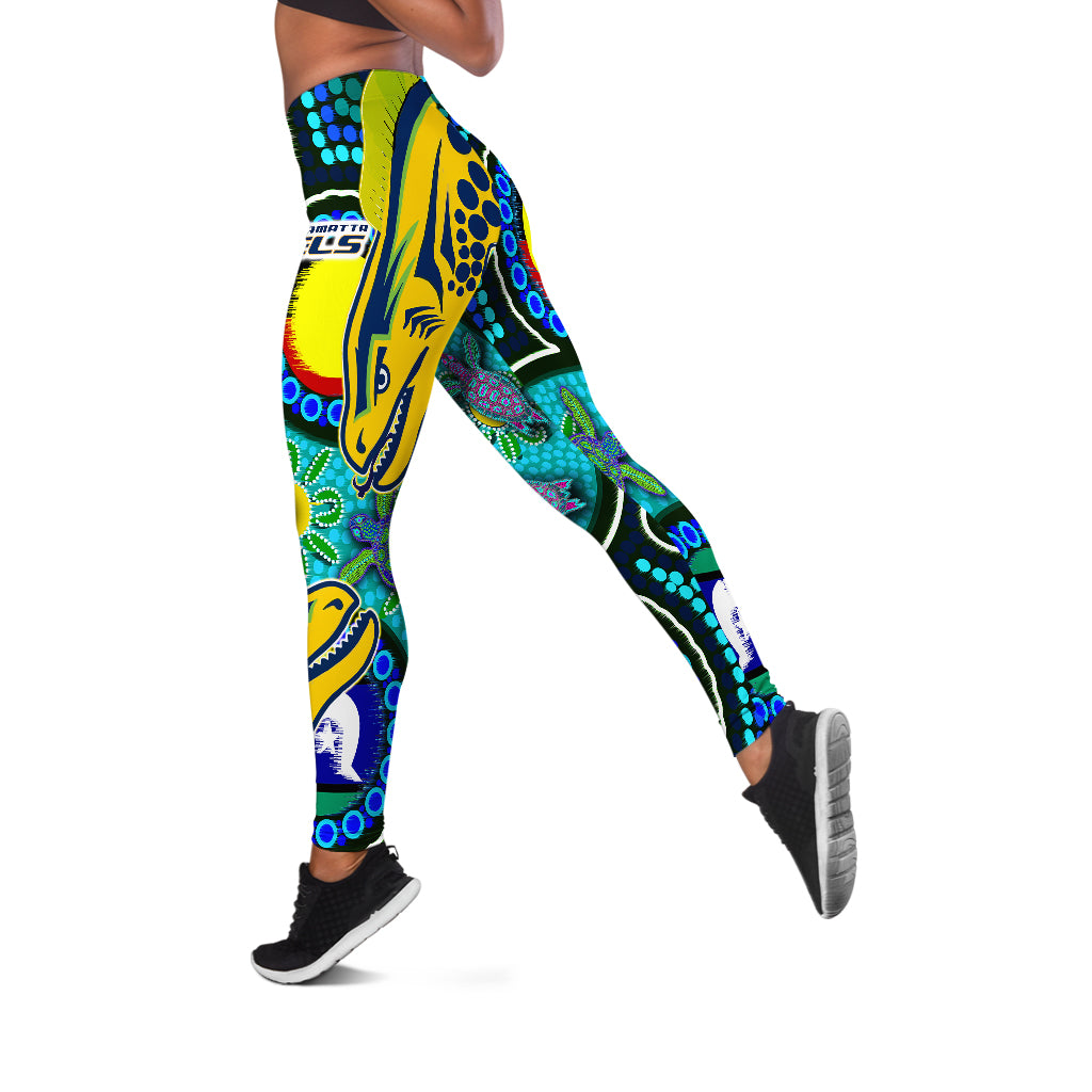 Eels Rugby Leggings - Indigenous Eels With Aboriginal and Torres Strait Islander Flag Leggings - Vibe Hoodie Shop