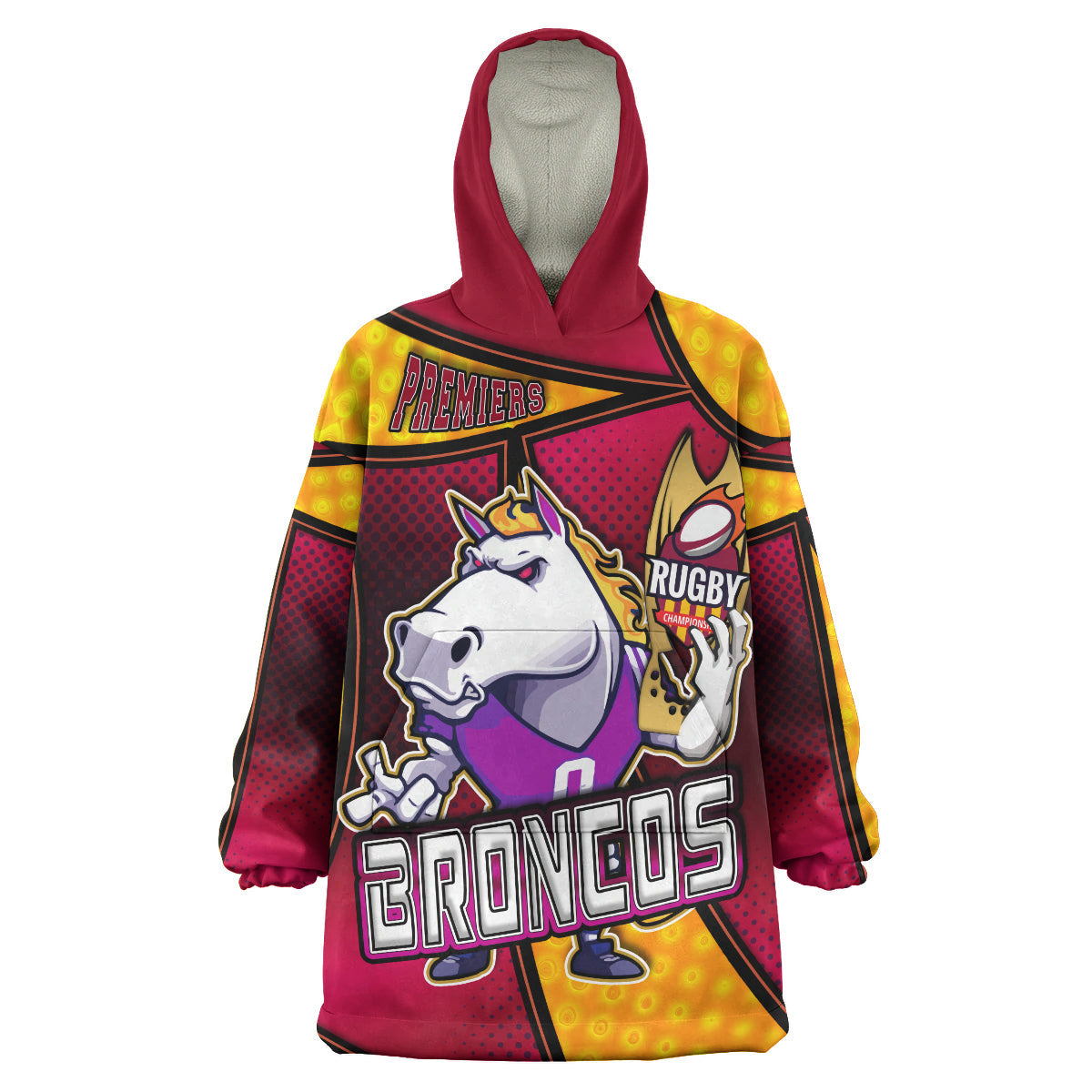 Broncos Rugby Snug Hoodie - Custom Broncos Horse Rugby NRL Grand Final with Dot Painting Personalised Player And Number Wearable Blanket Hoodie - Vibe Hoodie Shop