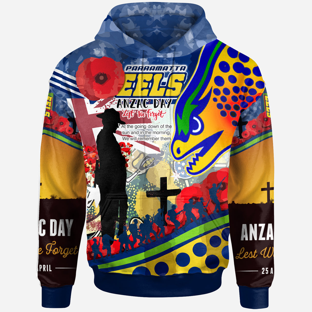 Eels Rugby Australia ANZAC Day Lest We Forget Custom Hoodie - Remembrance Eels With ANZAC Poppy Watercolour Style RLT13 - Vibe Hoodie Shop