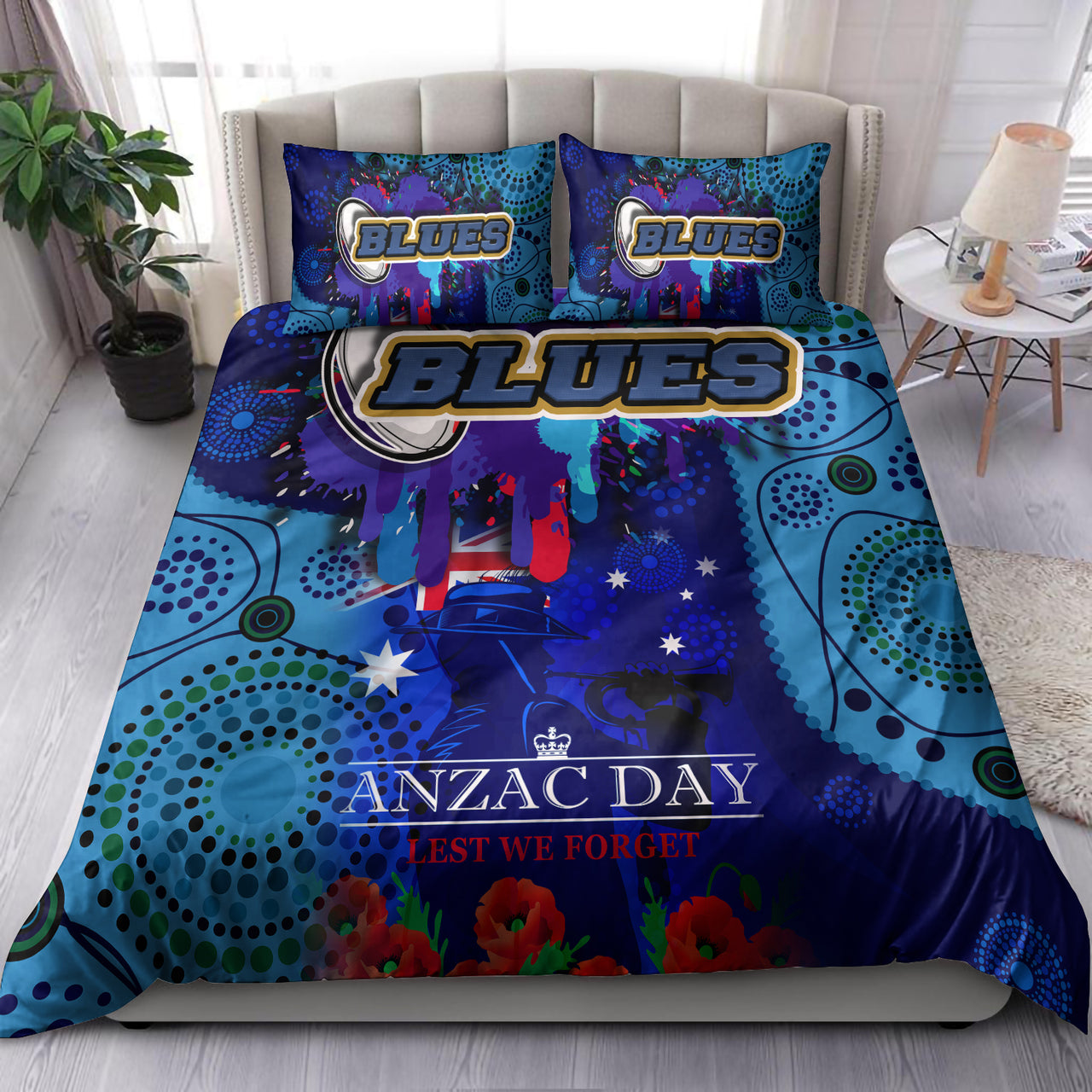 Blues Rugby Bedding Set - Aboriginal ANZAC Day '' Lest We Forget '' Color Drawing Patterns Bedding Set RLT12 - Vibe Hoodie Shop