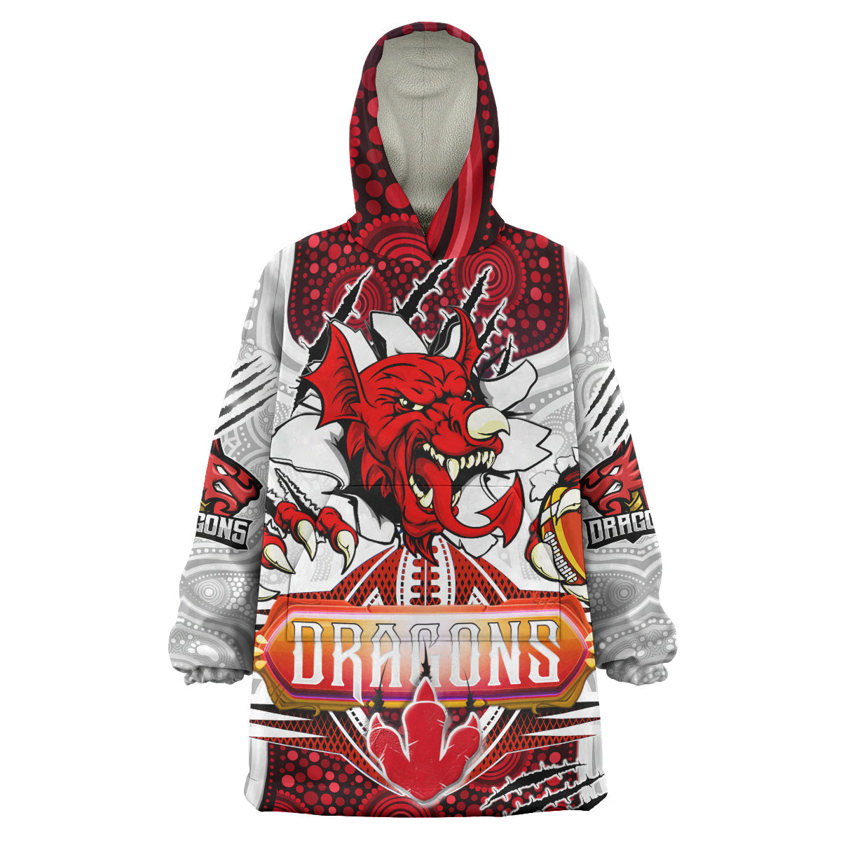 St. George Aboriginal Rugby Snug Hoodie - Custom Indigenous Super Dragons Scratch Style Wearable Blanket Hoodie - Vibe Hoodie Shop