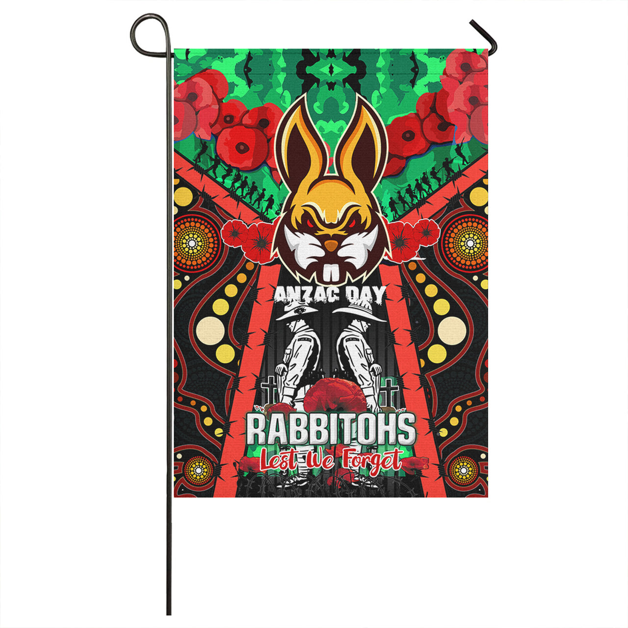 Rabbitohs Rugby Aboriginal ANZAC Day Custom Watercolour Flag - Remembrance Indigenous Rabbitohs With Poppy Flower RLT13 - Vibe Hoodie Shop