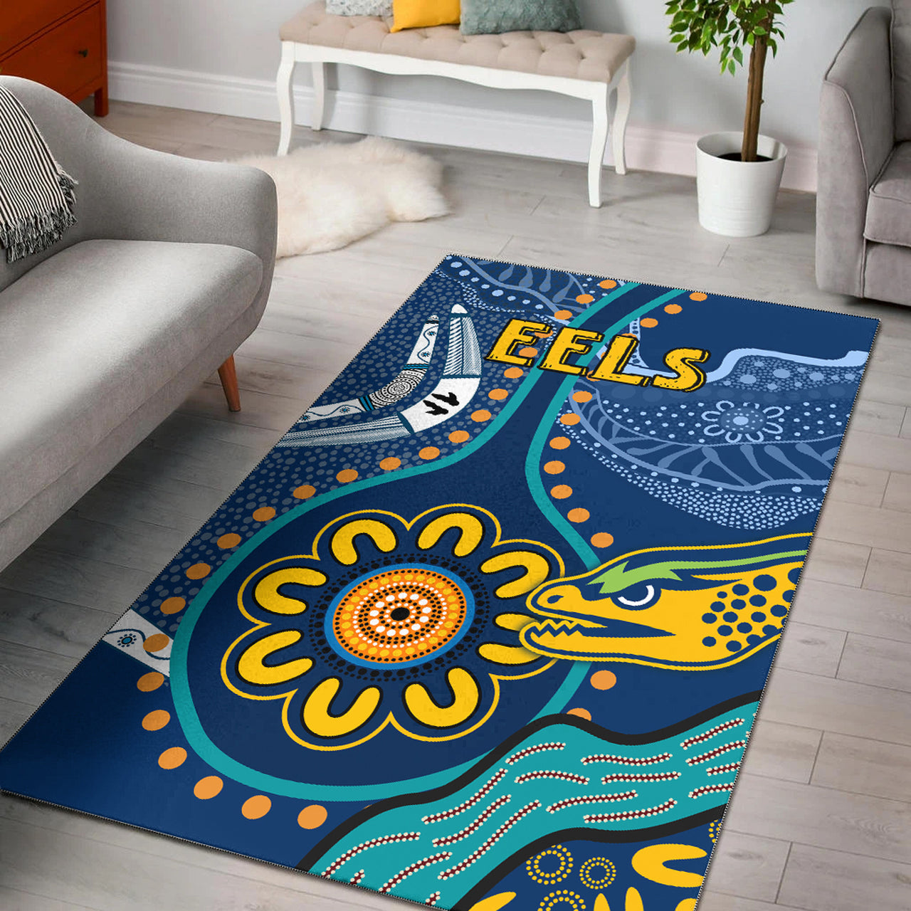 Eels Rugby Area Rug - Custom Indigenous Eels Area Rug RLT13 - Vibe Hoodie Shop