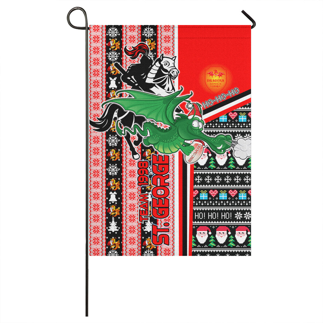 St. George Rugby Christmas Flag - Custom St. George Xmas Green Dragon With Snowflakes And Rugby Ball Flag - Vibe Hoodie Shop