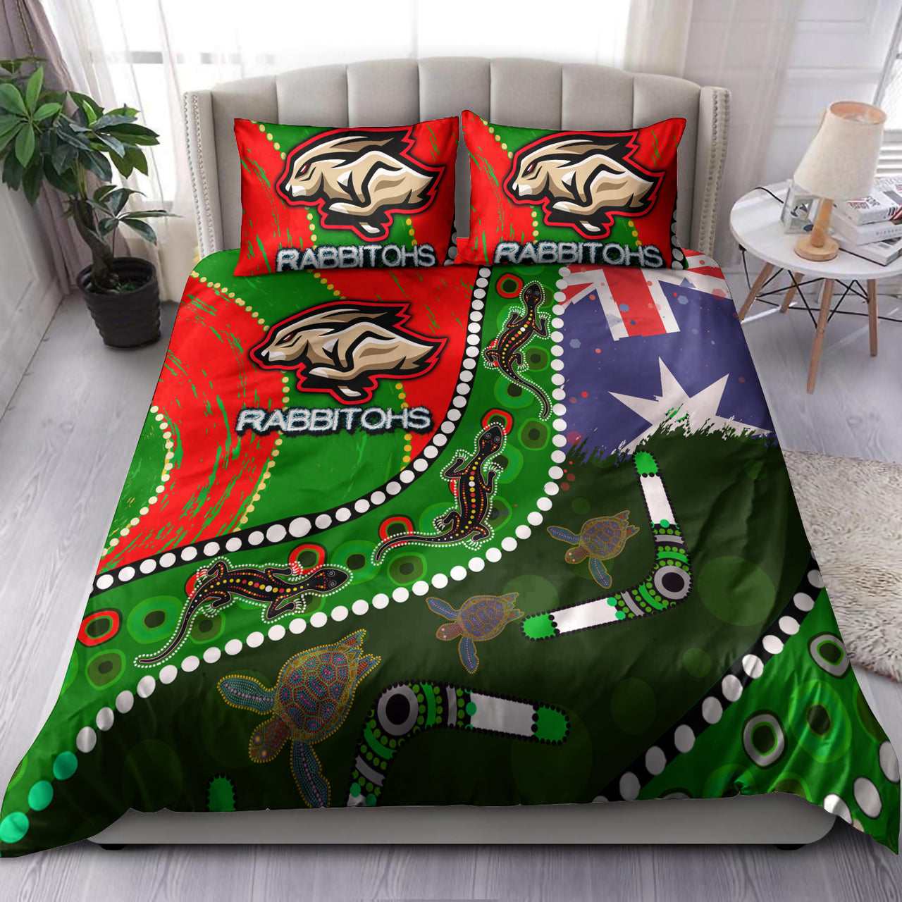 Rabbitohs Aboriginal Rugby Custom Bedding Set - The Indigenous Bunnies's Army RLT13 - Vibe Hoodie Shop