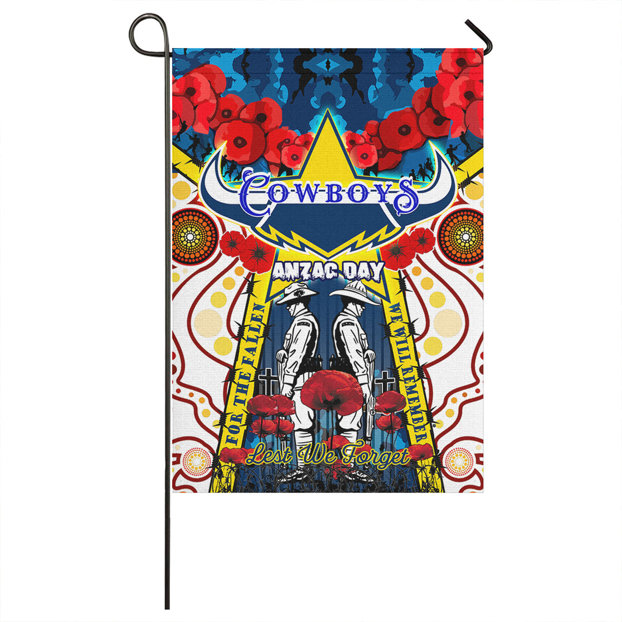 Cowboys ANZAC Day Watercolour Rugby Flag - Custom Remembrance Cowboys With Poppy Flower RLT13 - Vibe Hoodie Shop