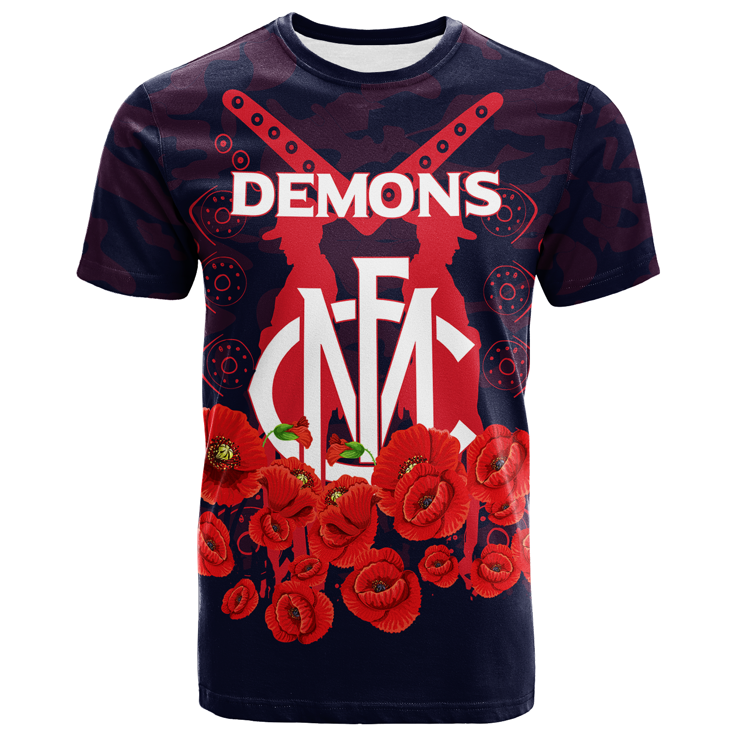 Melbourne Demons ANZAC Day Indigenous Art T shirt - - Vibe Hoodie Shop