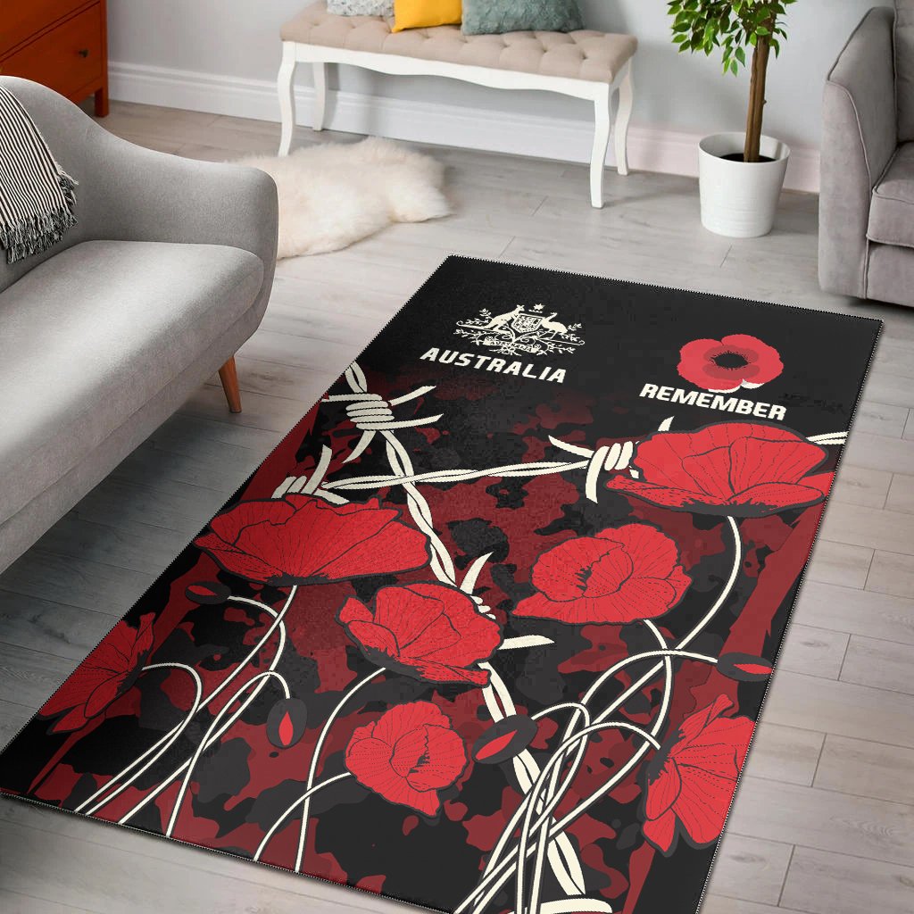 ANZAC Area Rug - ANZAC with Remembrance Poppy Flower - Vibe Hoodie Shop