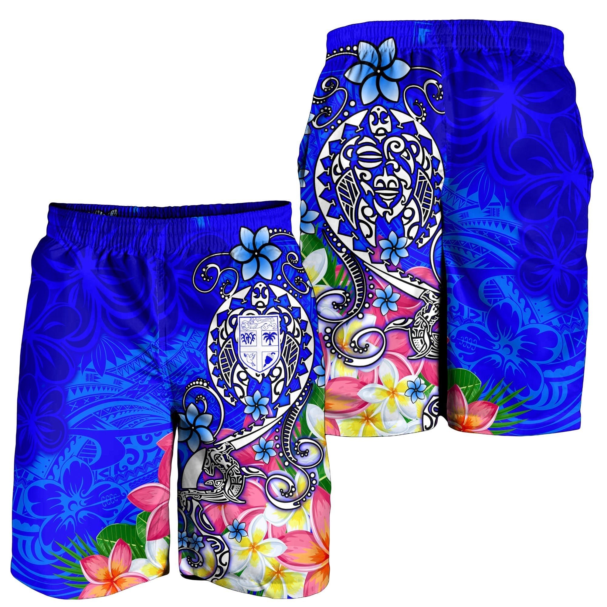 Fiji Men's Shorts - Turtle Plumeria (Blue) - Vibe Hoodie Shop