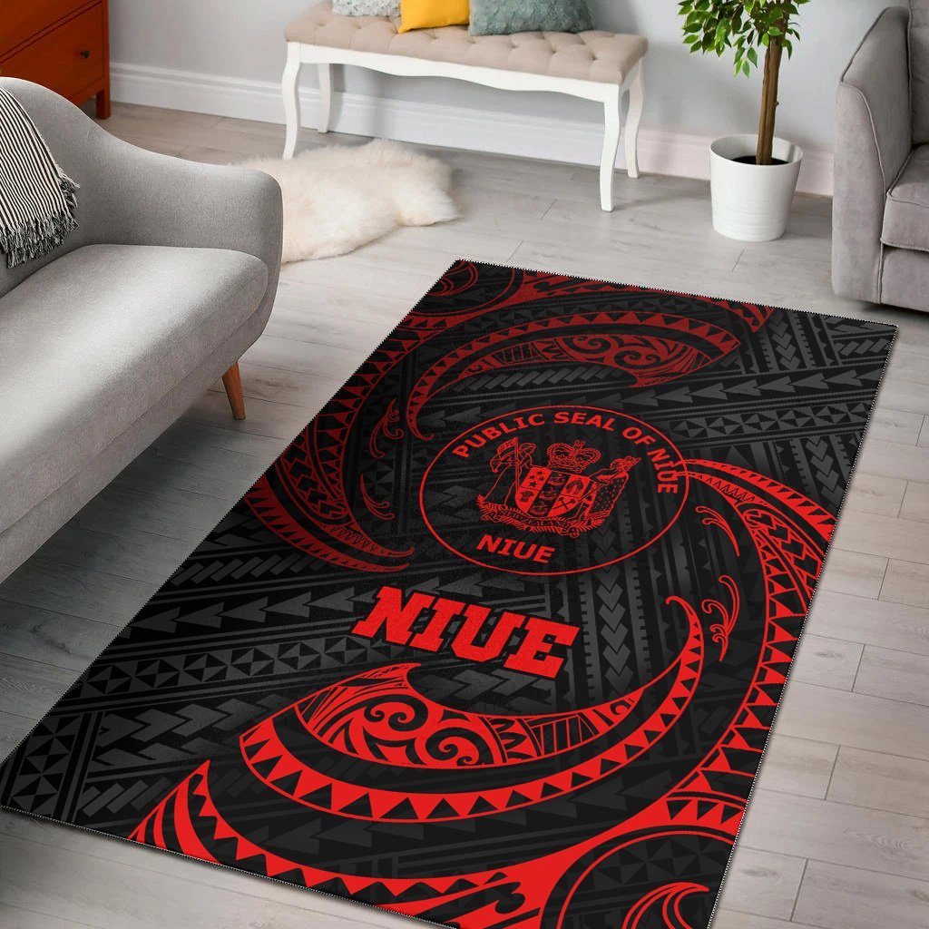 Niue Polynesian Area Rug - Red Tribal Wave - Vibe Hoodie Shop