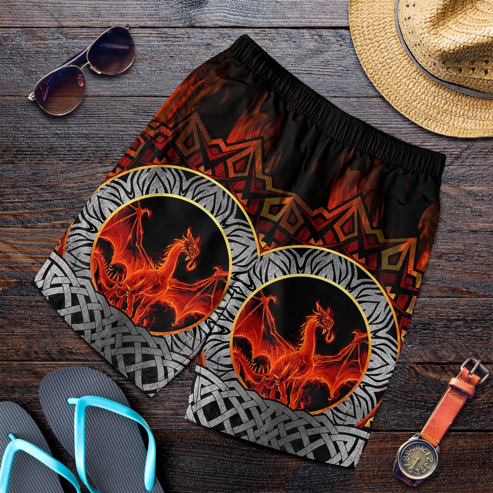 Celtic Dragon Men's Shorts - Fire Dragon - Vibe Hoodie Shop