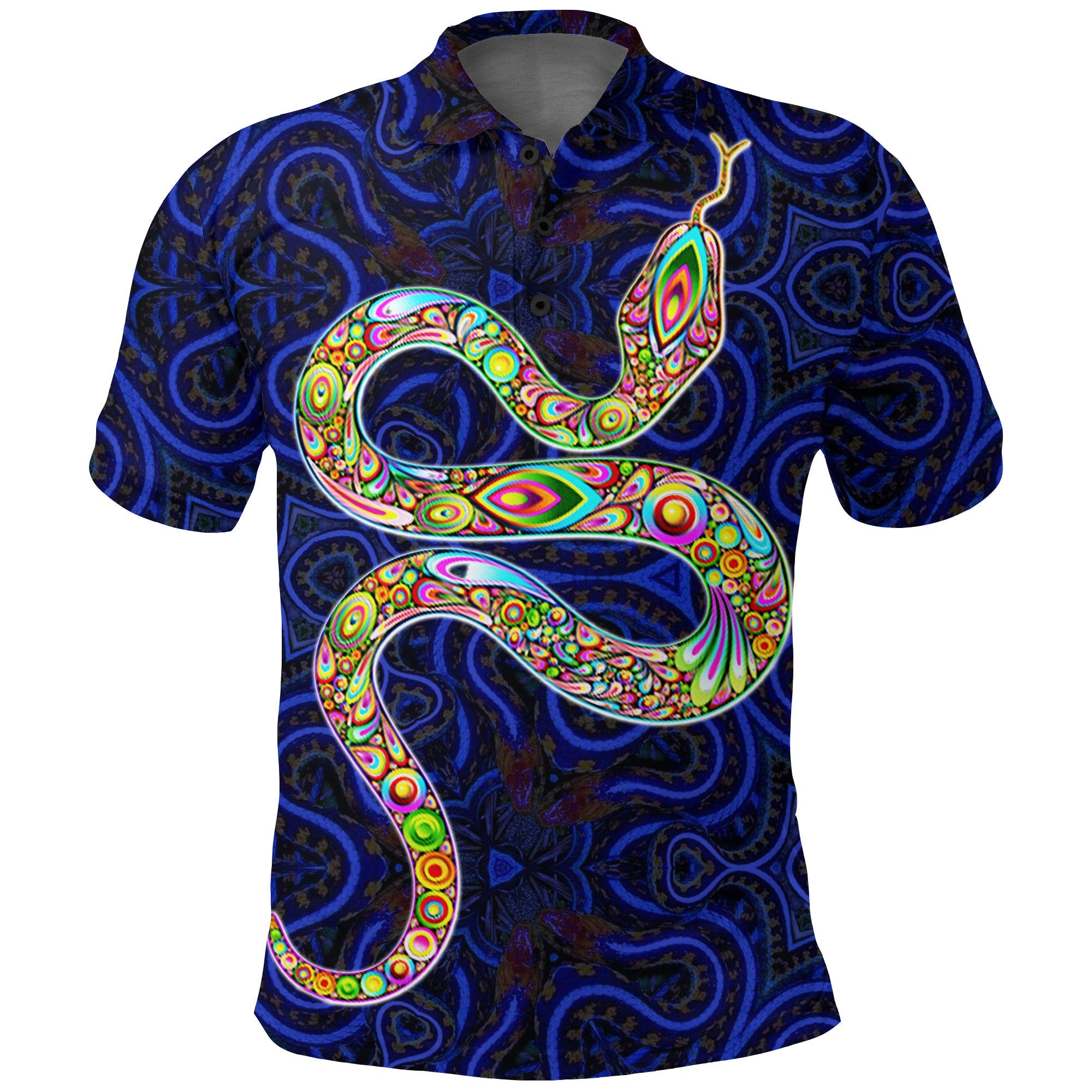 Aboriginal The Rainbow Serpent Psychedelic Polo Shirt - LT20 - Vibe Hoodie Shop