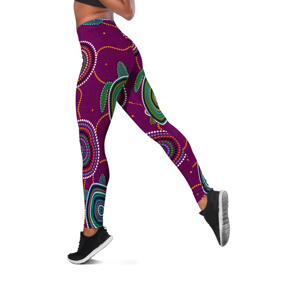Leggings - Aboriginal Turtle Purple Australia Dot Patterns - Vibe Hoodie Shop