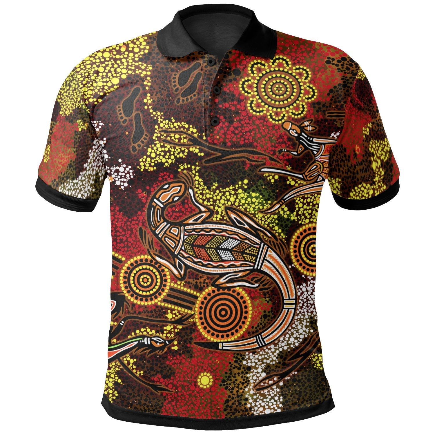 Aboriginal Polo Shirts, Kangaroo and Lizard Dot Painting Art - Vibe Hoodie Shop