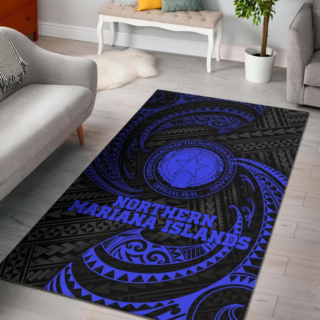 Northern Mariana Islands Polynesian Area Rug - Blue Tribal Wave - Vibe Hoodie Shop