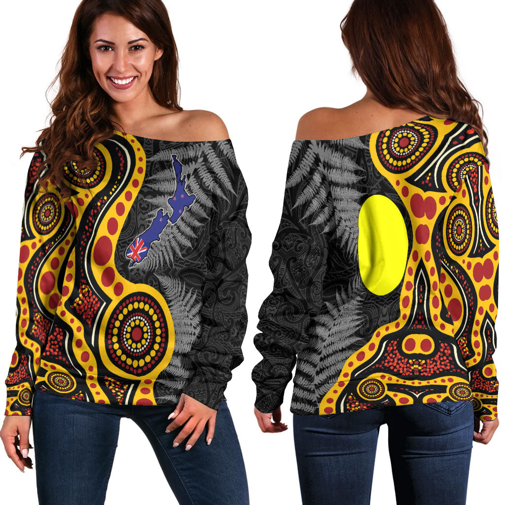 New Zealand Maori Combine Australia Aboriginal Women Off Shoulder Sweater - - Vibe Hoodie Shop