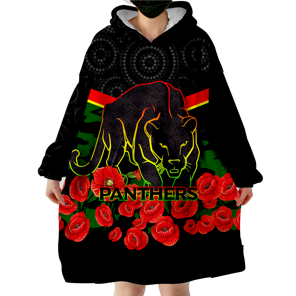 Panthers ANZAC Day Wearable Blanket Hoodie - Indigenous Art - - Vibe Hoodie Shop