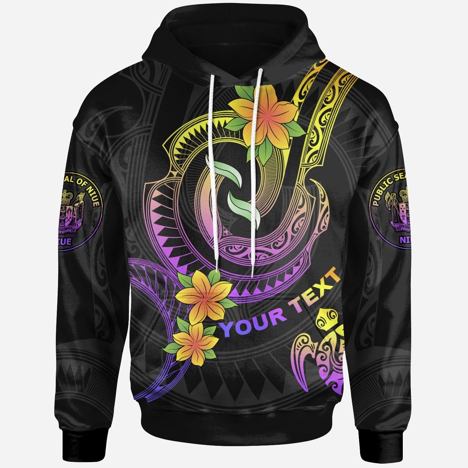Niue Custom Personalised Hoodie - Plumeria Flowers with Spiral Patterns - Vibe Hoodie Shop
