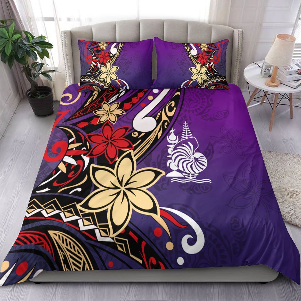 New Caledonia Bedding Set - Tribal Flower With Special Turtles Purple Color - Vibe Hoodie Shop