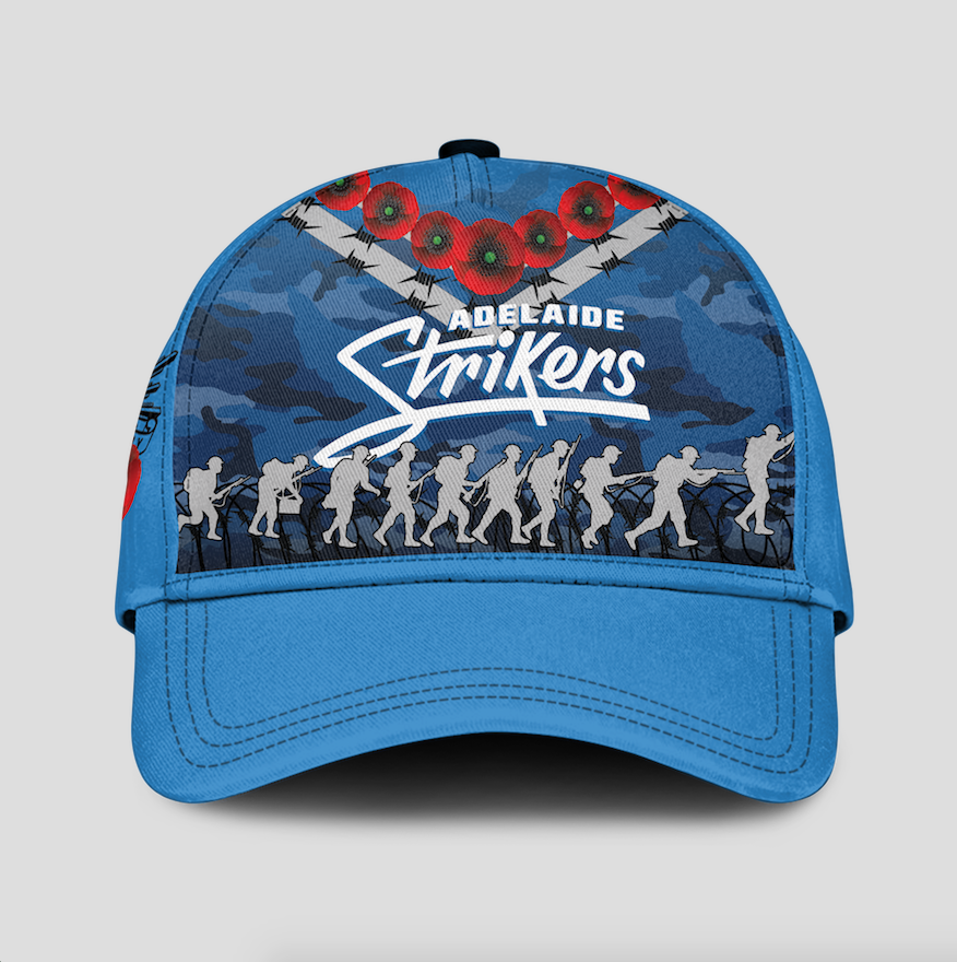 Adelaide Strikers ANZAC 2022 Caps Camouflage With Poppy - - Vibe Hoodie Shop