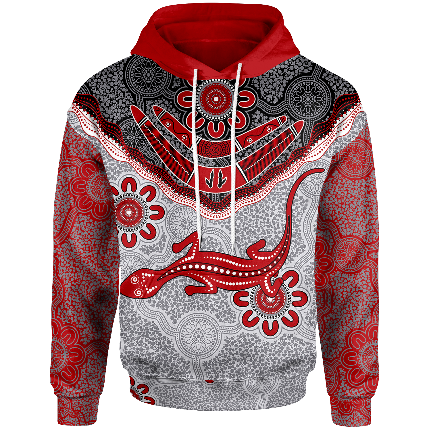 Aboriginal Hoodie - Indigenous Boomerang and Lizard Art - Vibe Hoodie Shop