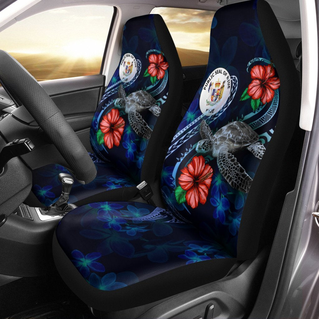 Niue Polynesian Car Seat Covers - Blue Turtle Hibiscus - Vibe Hoodie Shop