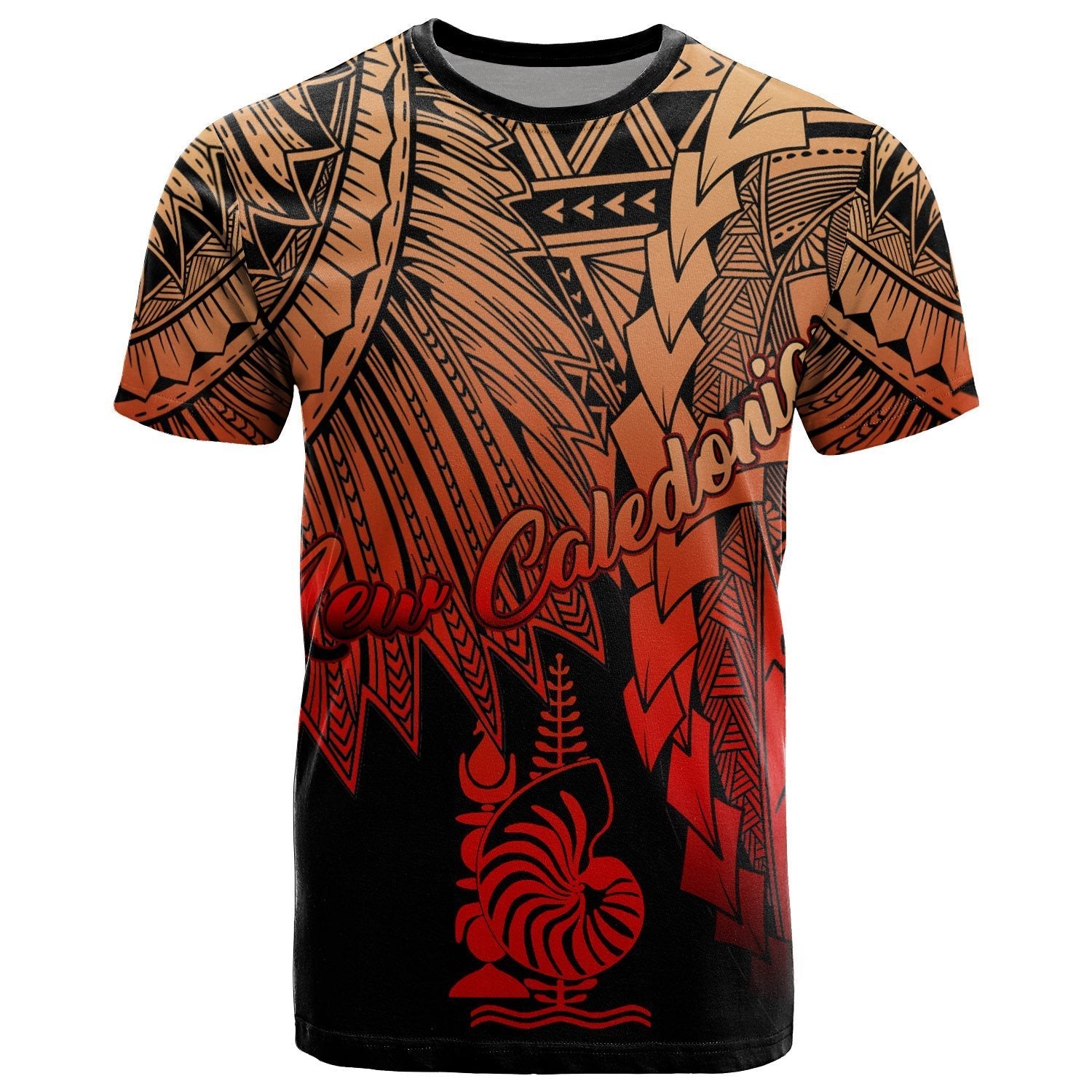 New Caledonia Polynesian T shirt - Tribal Wave Tattoo Red Ver 2 - Vibe Hoodie Shop