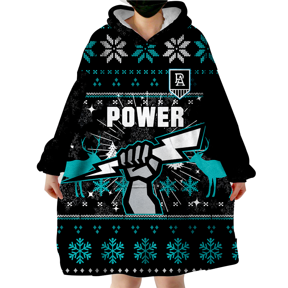 Port Adelaide Wearable Blanket Hoodie - Christmas Ugly Style - - Vibe Hoodie Shop