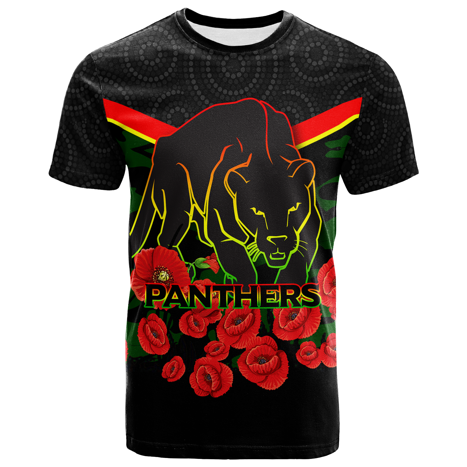 (Custom Personalised) Panthers ANZAC Day T shirt - Indigenous Art - - Vibe Hoodie Shop