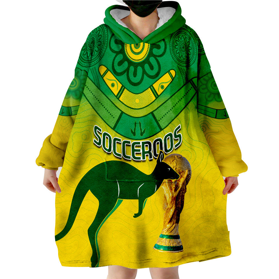 (Custom Text and Number) Australia Soccer Wearable Blanket Hoodie World Cup Socceroos We Are Champions - Vibe Hoodie Shop