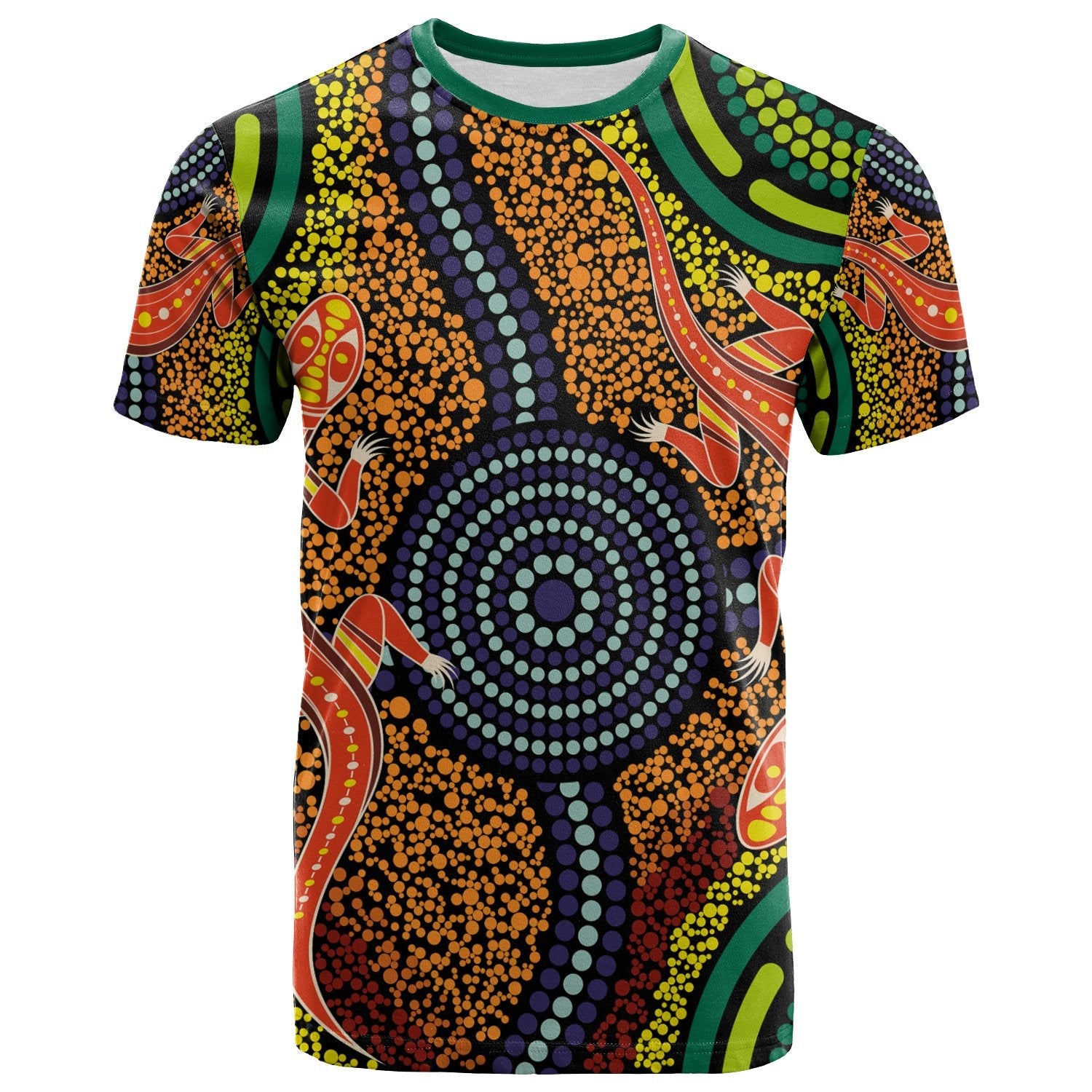 Aboriginal T shirt - Aboriginal Two Lizards Dot Painting Circle - Vibe Hoodie Shop