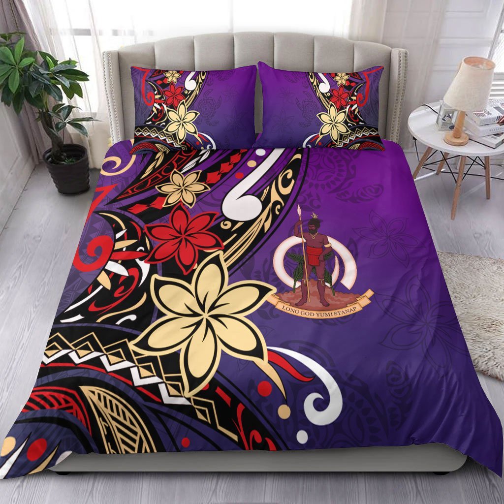 Vanuatu Bedding Set - Tribal Flower With Special Turtles Purple Color - Vibe Hoodie Shop