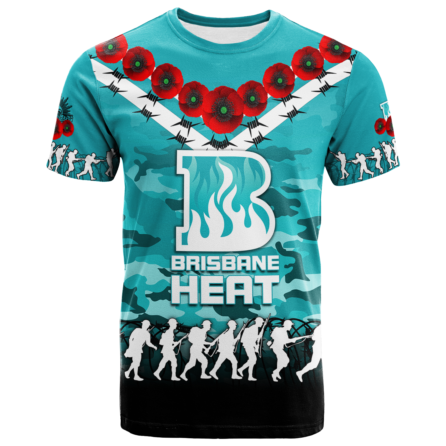 Brisbane Heat ANZAC 2022 T shirt Camouflage With Poppy - - Vibe Hoodie Shop