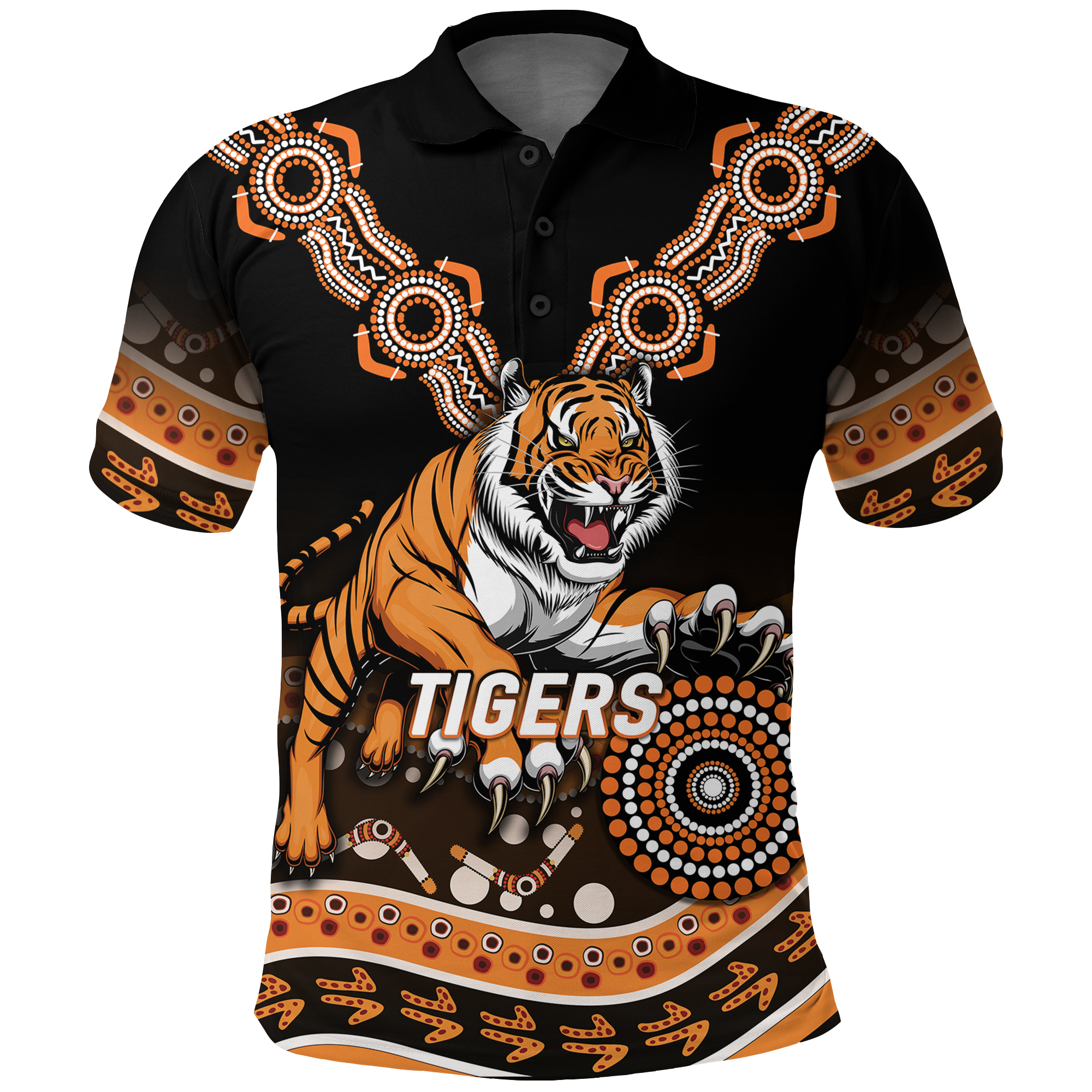 Tigers Rugby 2022 Aboriginal Art Polo Shirt - - Vibe Hoodie Shop