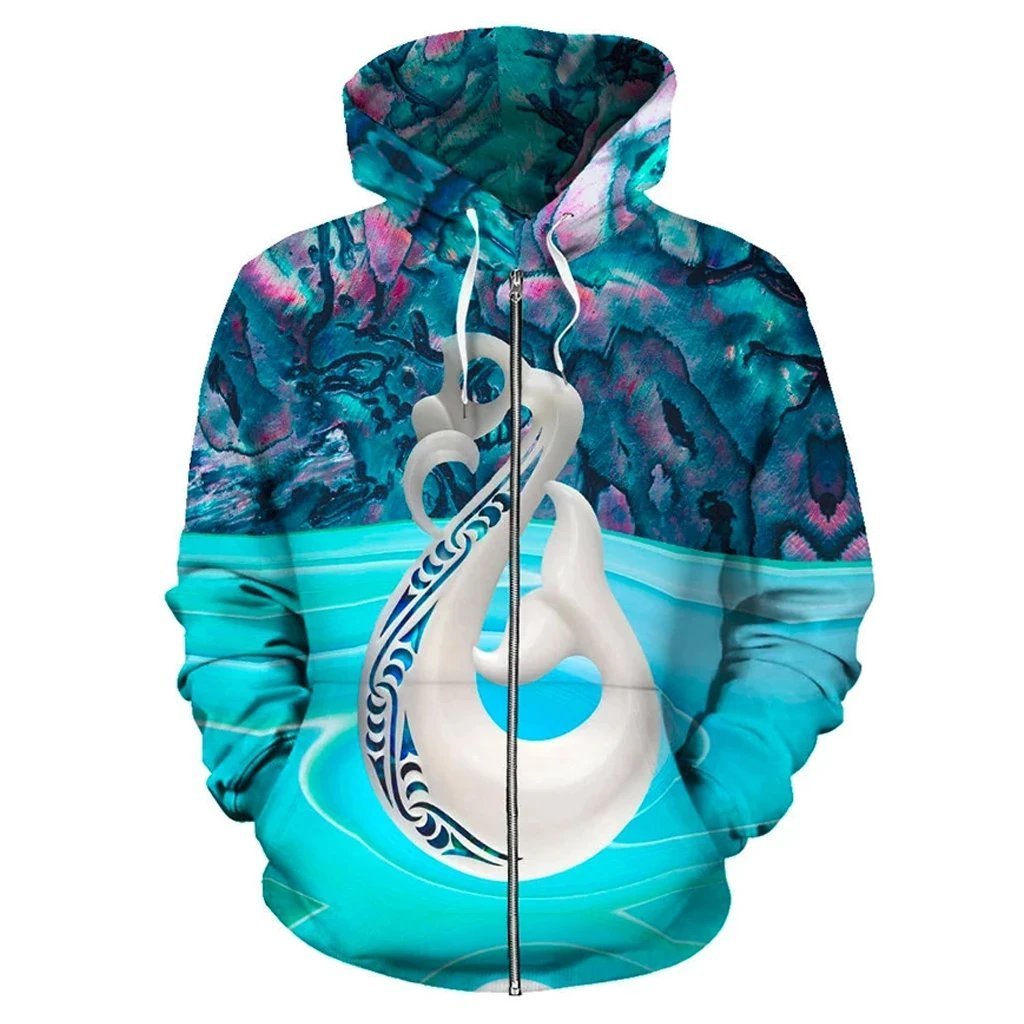 Maori Manaia x Paua Shell New Zealand Zip Hoodie - Vibe Hoodie Shop