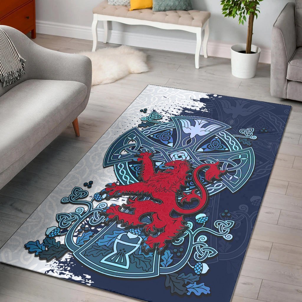 Scotland Celtic Area Rug - Lion Rampant With Celtic Cross - Vibe Hoodie Shop