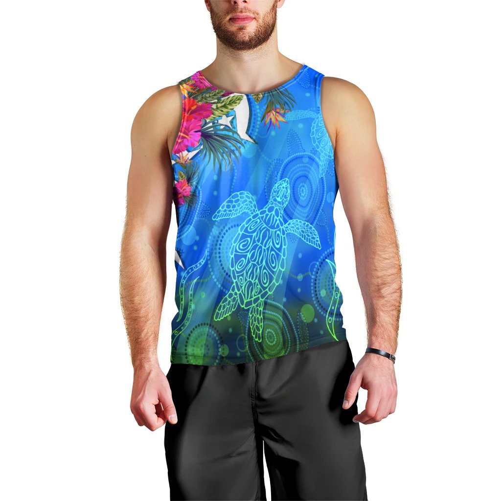 Men Tank Top - Torres Strait Blue Sea With Hibiscus - Vibe Hoodie Shop