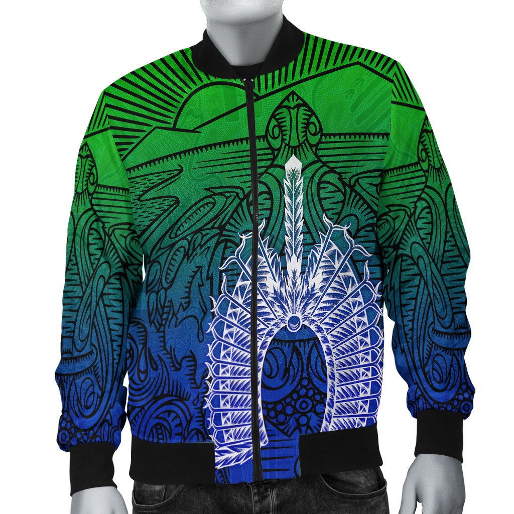 Torres Strait Islanders Men's Bomber Jacket - Turtle and Dhari Mask - Vibe Hoodie Shop