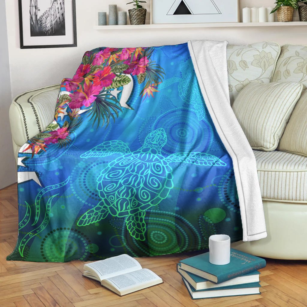 Premium Blanket - Torres Strait Blue Sea With Hibiscus - Vibe Hoodie Shop