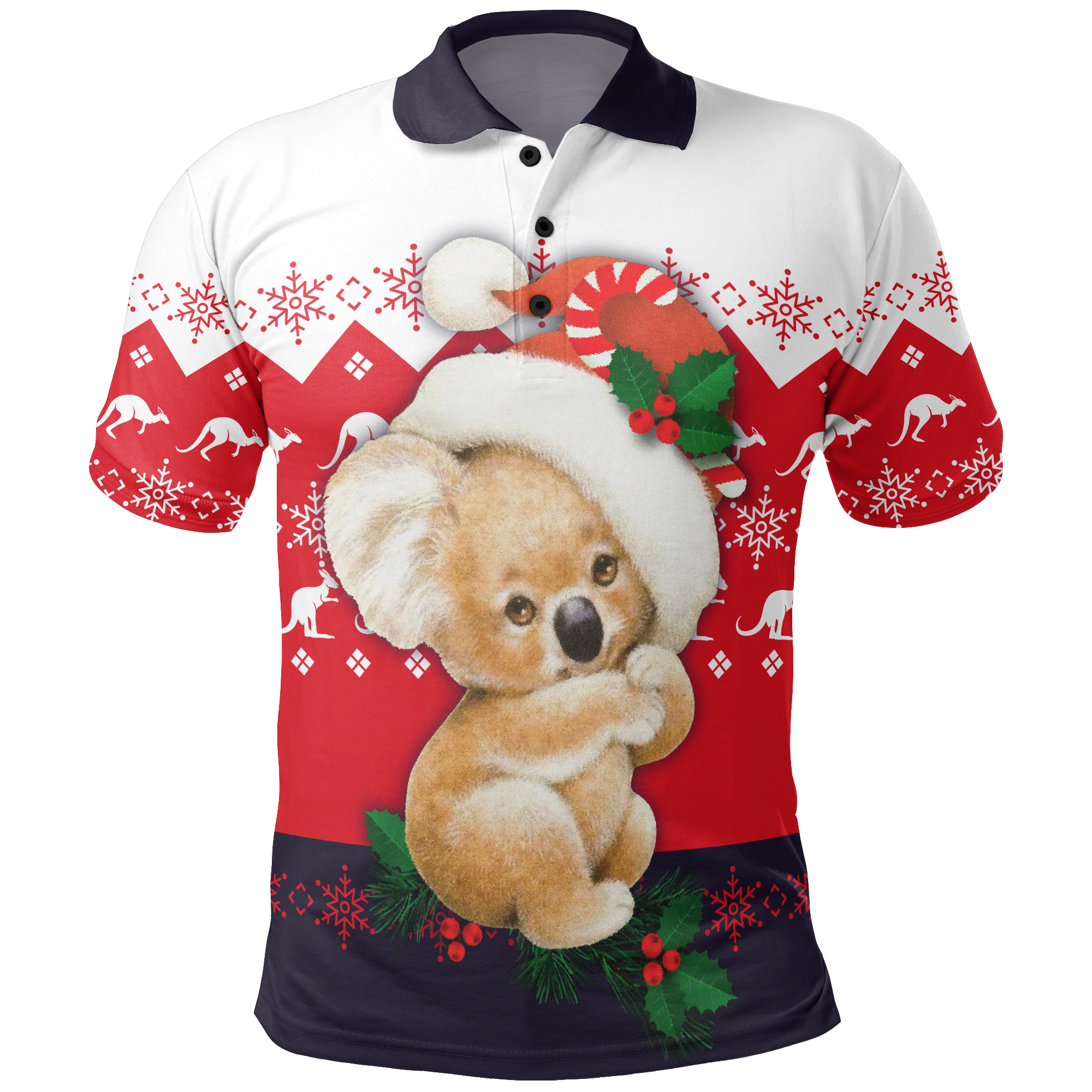 Christmas Polo Shirt - Koala Shirt Kangaroo Symbol Snowflakes - Unisex - Vibe Hoodie Shop