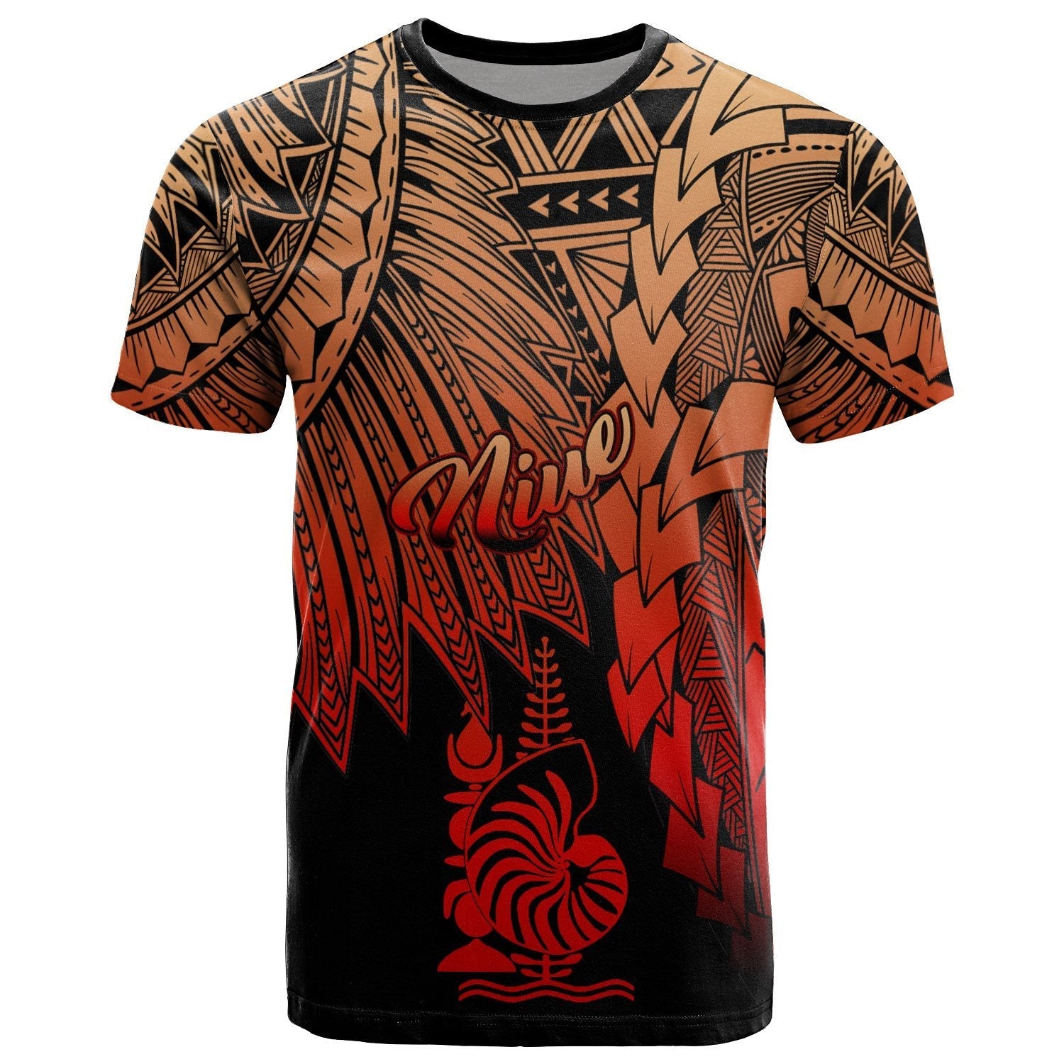Niue Polynesian T shirt - Tribal Wave Tattoo Red Ver 2 - Vibe Hoodie Shop
