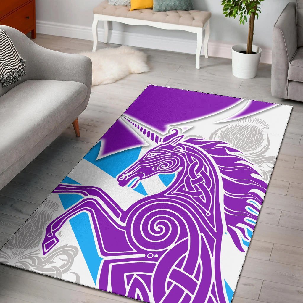 Celtic Scotland Area Rug - Scotland Unicorn and Thistle Pattern - Vibe Hoodie Shop