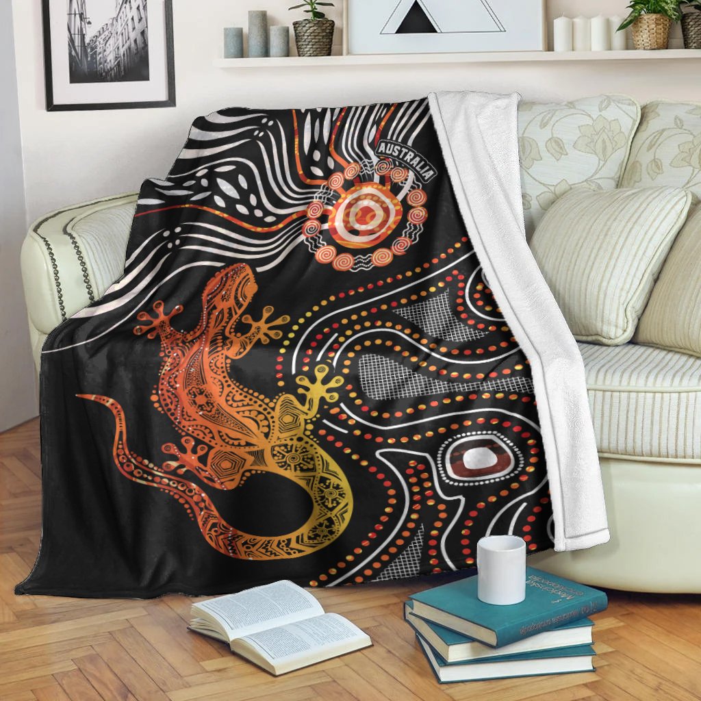 Aboriginal Premium Blanket - Lizard Sunshine - Vibe Hoodie Shop