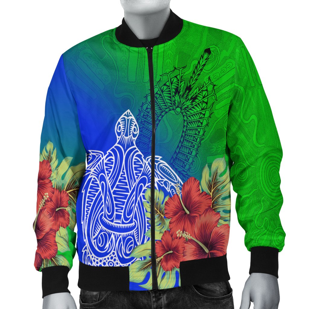 Torres Strait Islanders Bomber Jacket - Ocean Hibiscus - Vibe Hoodie Shop