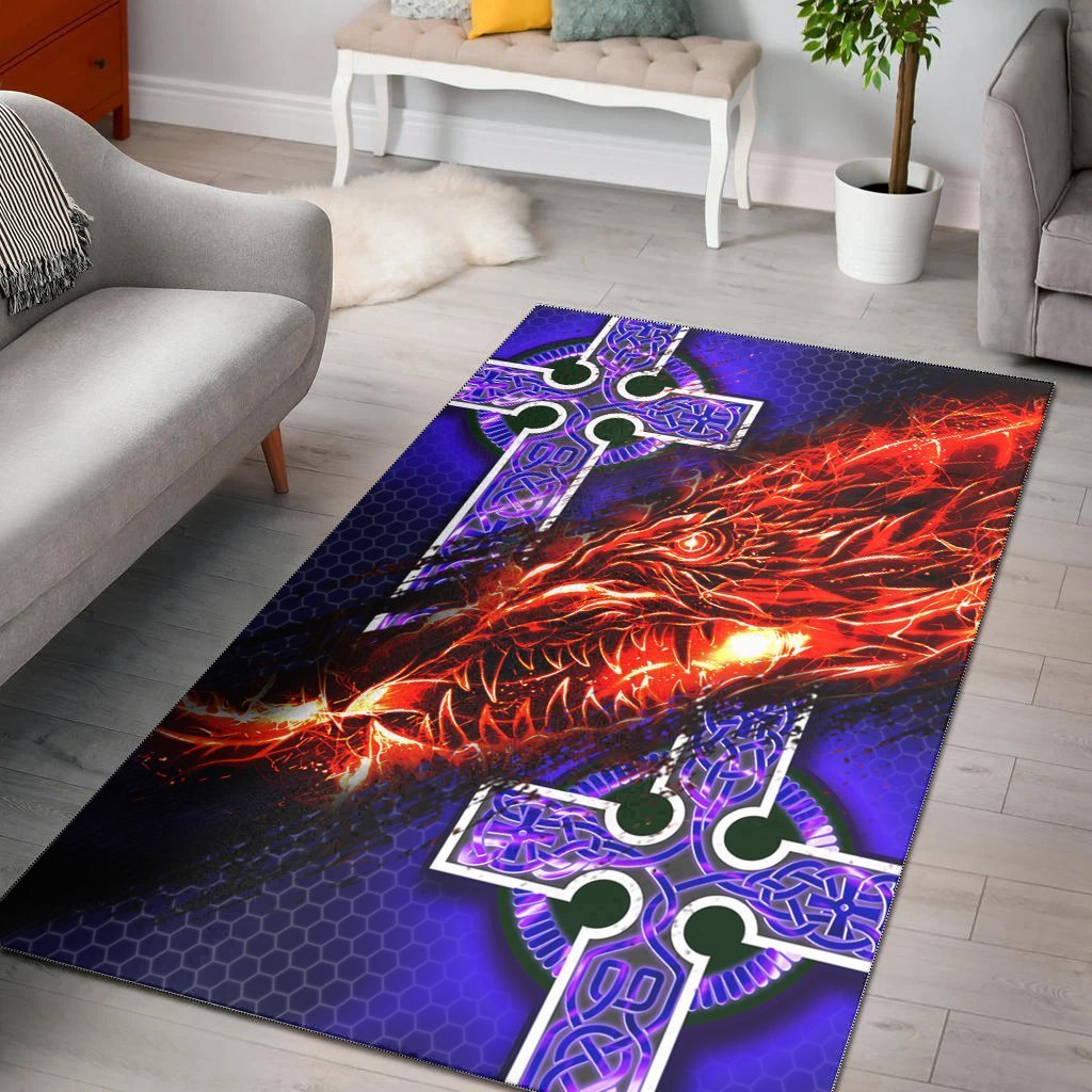 Celtic Area Rug - Fire Dragon And Water Cross Style - Vibe Hoodie Shop