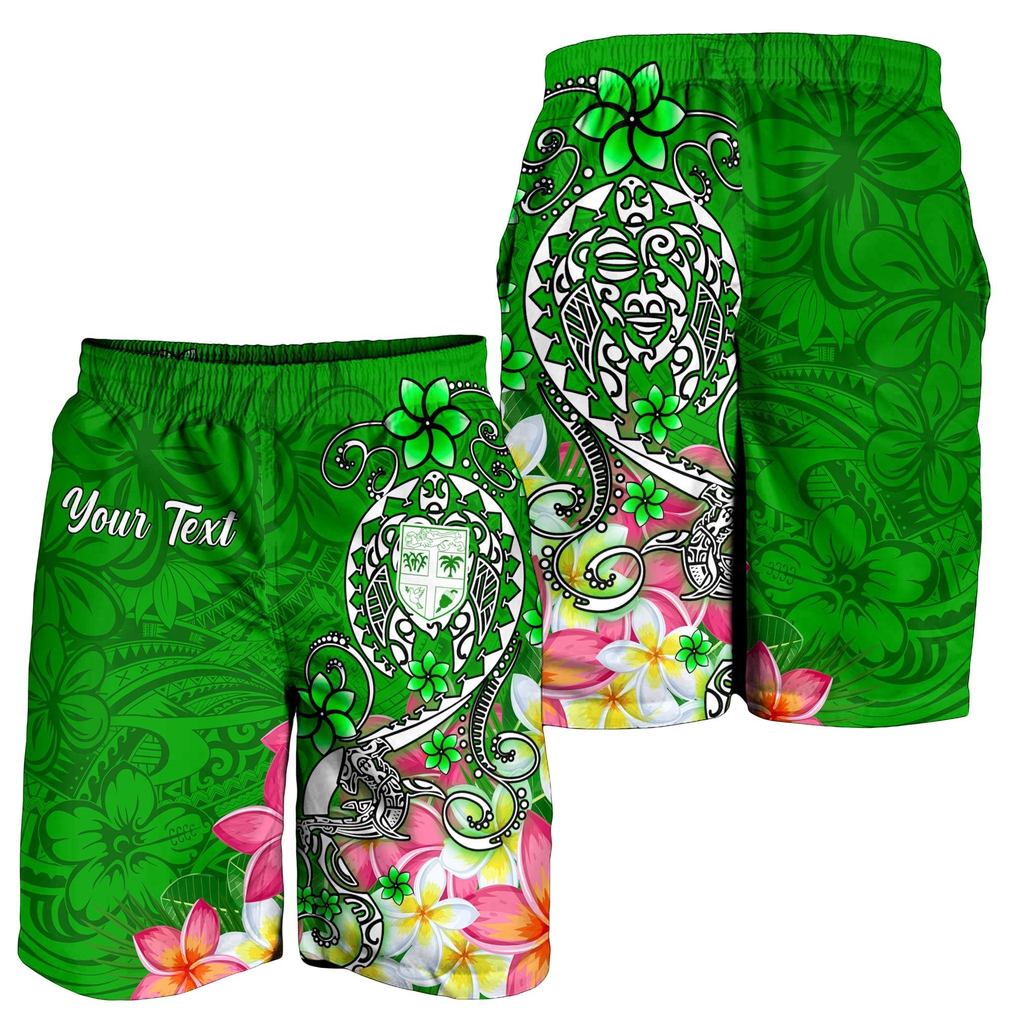 Fiji Custom Personalised Men's Shorts - Turtle Plumeria (Green) - Vibe Hoodie Shop